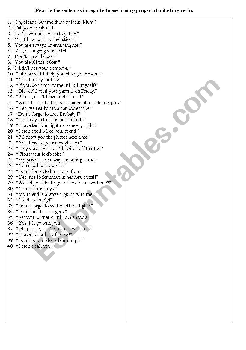 INTRODUCTORY VERBS worksheet