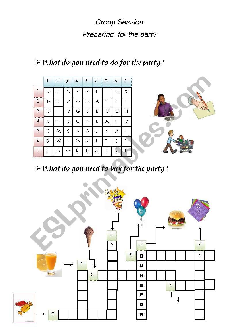 preparation for the party worksheet