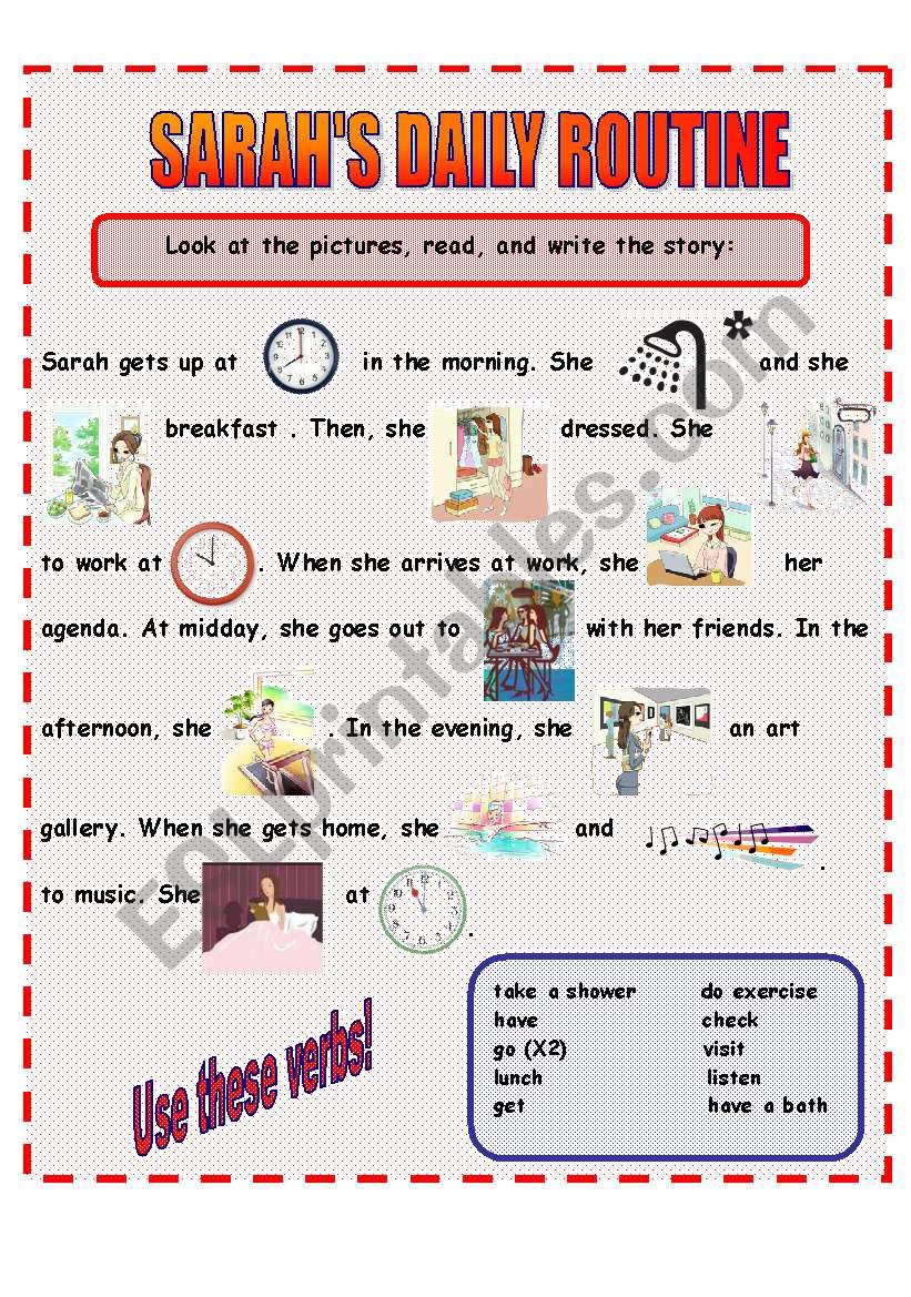 Sarah´s Daily Routine Present Simple Esl Worksheet By Monik 3817