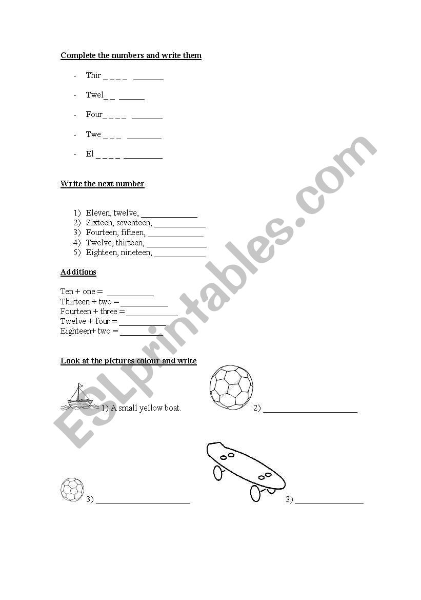 numbers worksheet