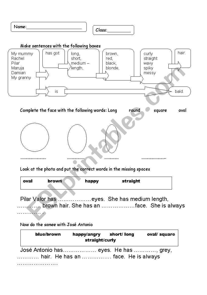 3 PERSON DESCRIPTION worksheet