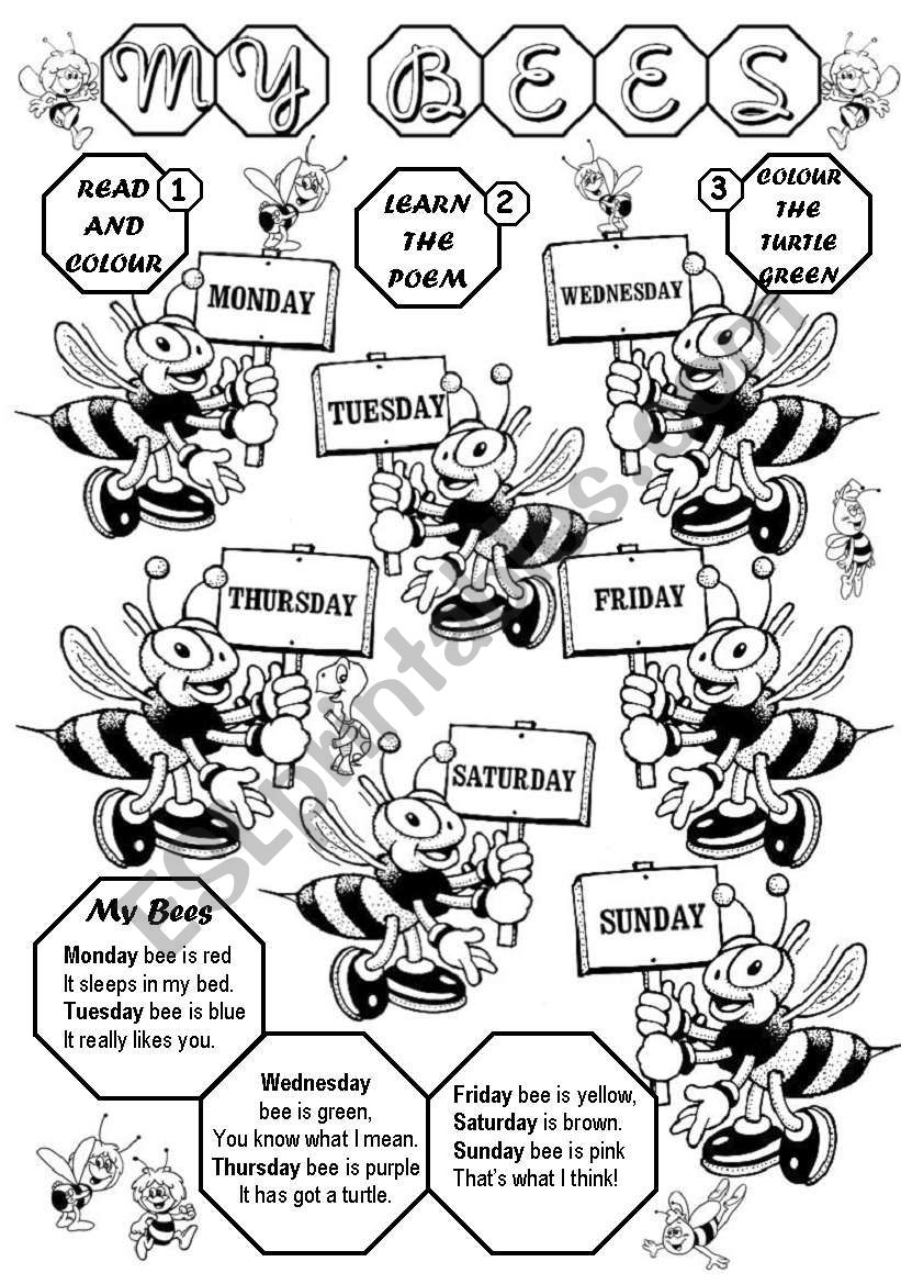 My bees (Days of the week) worksheet