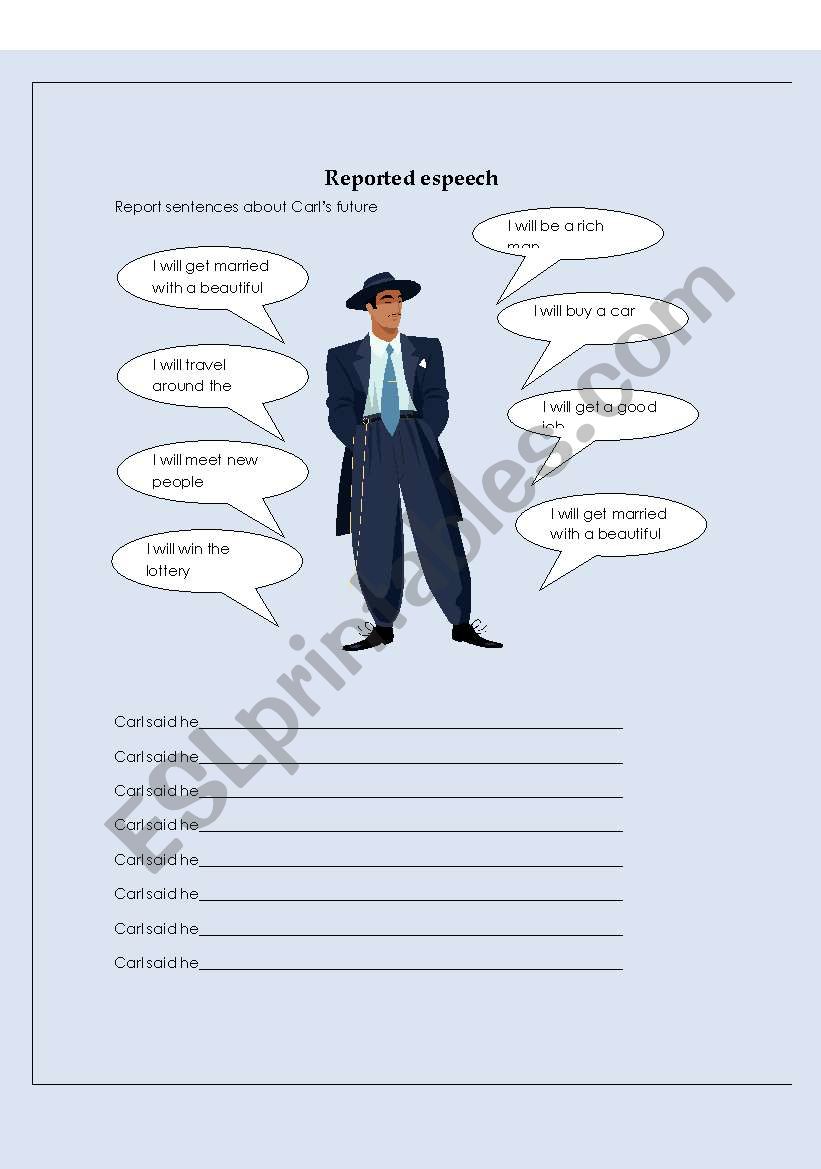 reported speech  worksheet