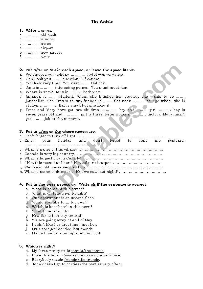 Articles: A/An/The worksheet