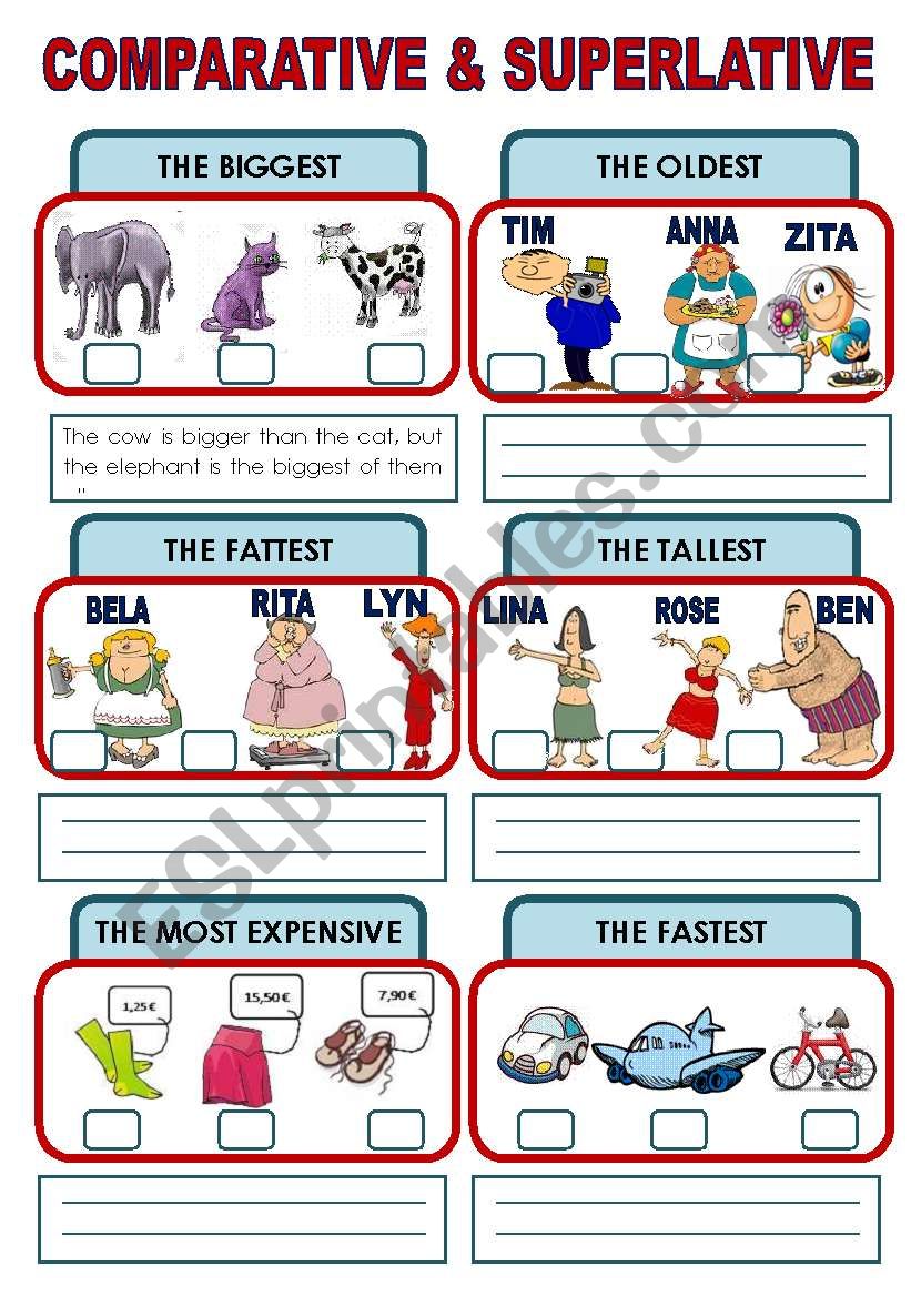 COMPARATIVE AND SUPERLATIVE ESL Worksheet By Evelinamaria