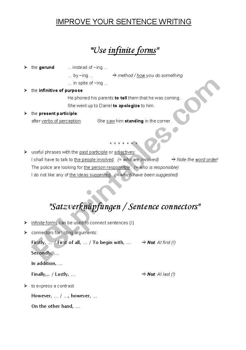 Sentence Writing Good Advice worksheet