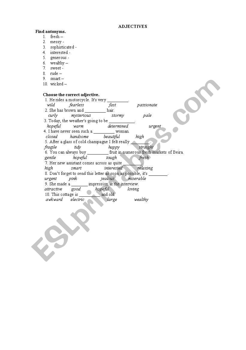 Adjectives worksheet