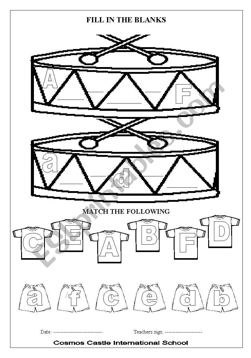 Missing letter A - F worksheet