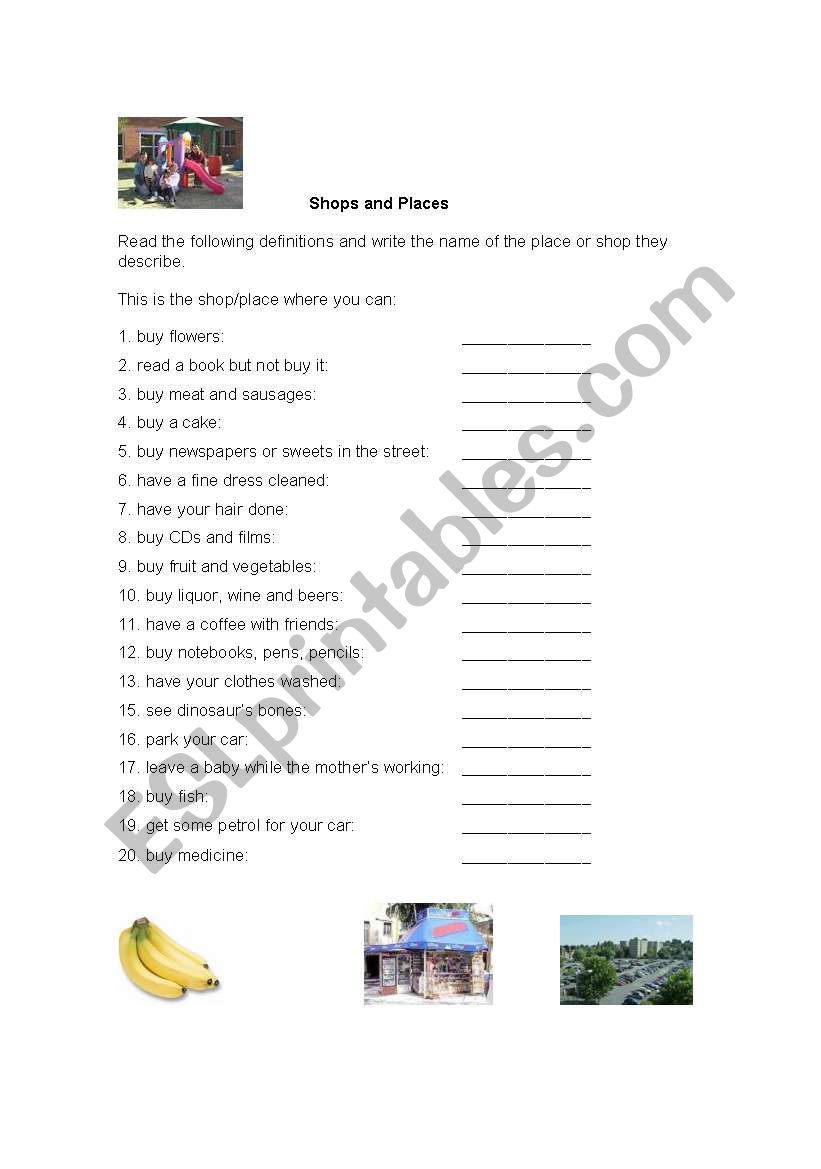 Shops and places worksheet