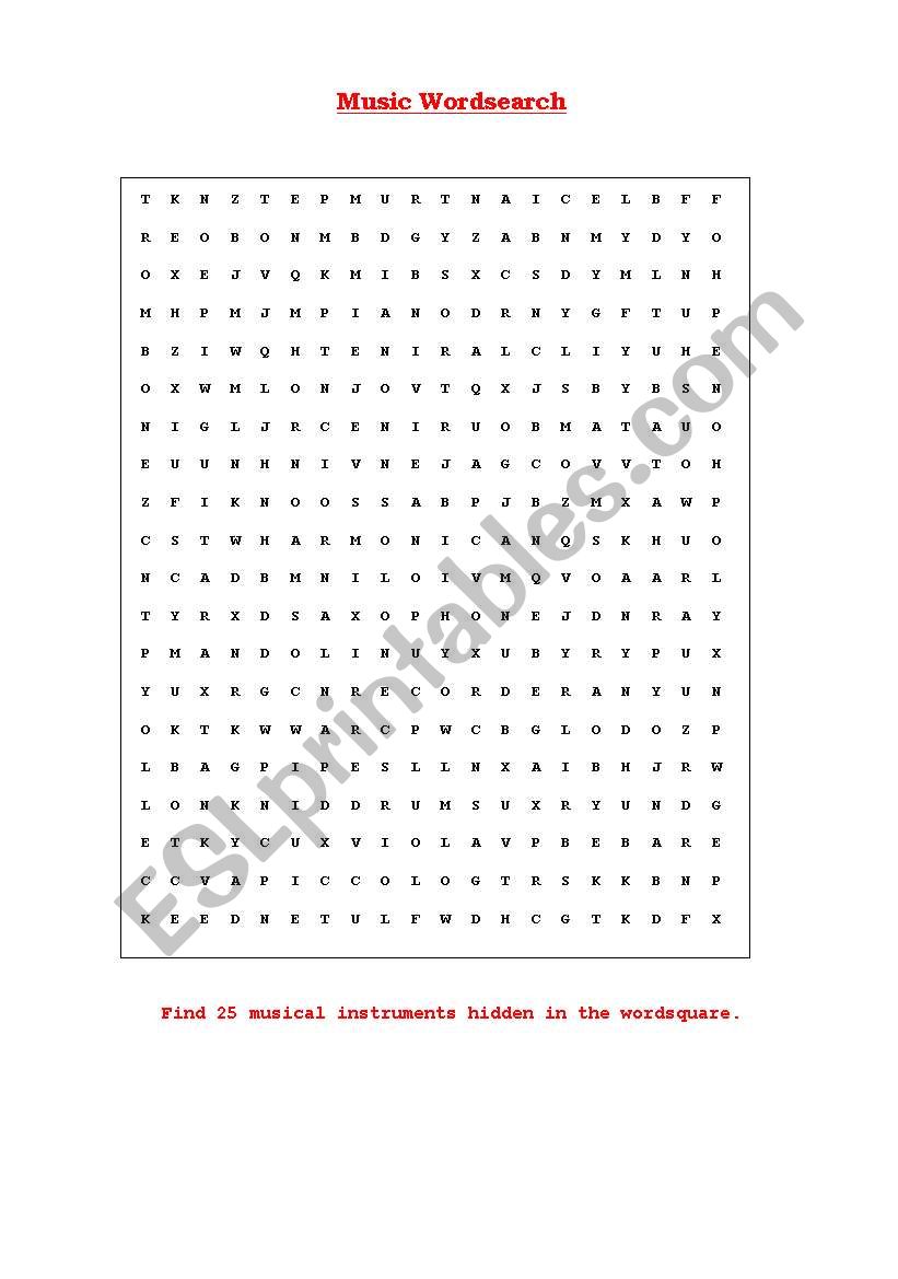 Music Wordsearch worksheet