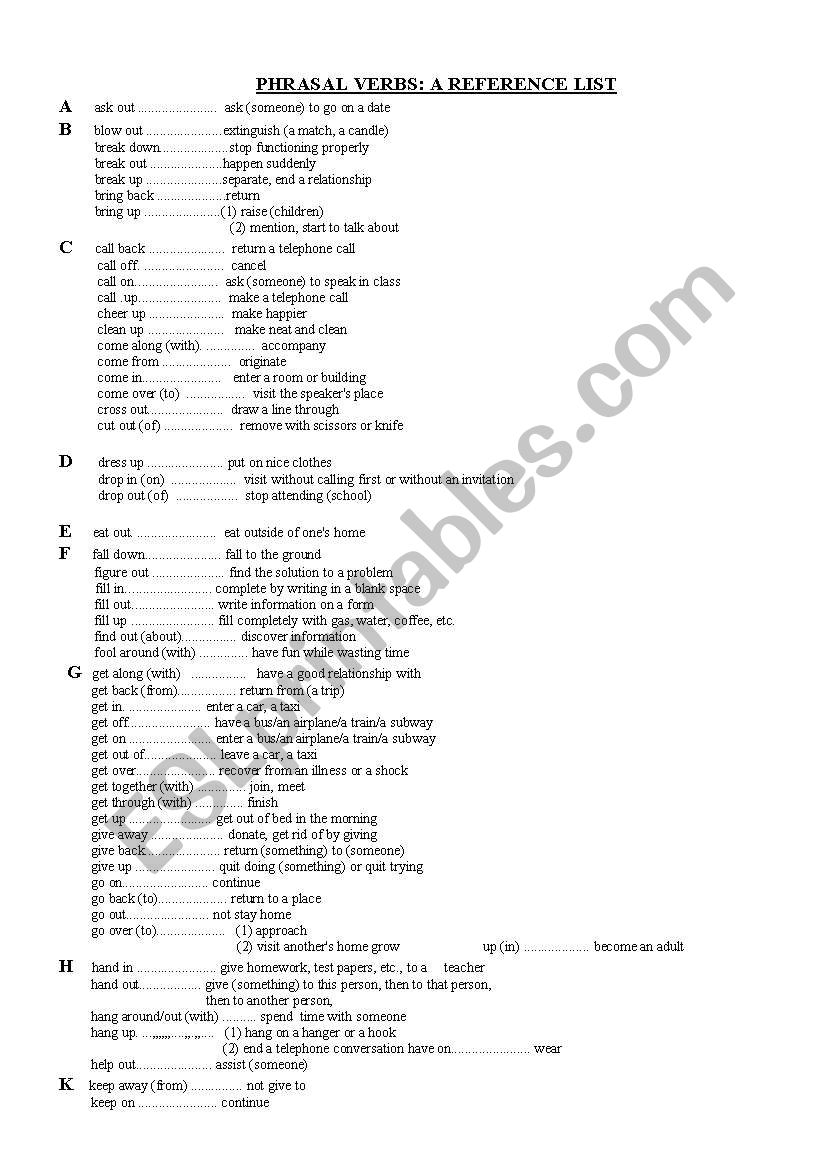 Phrasal verbs worksheet