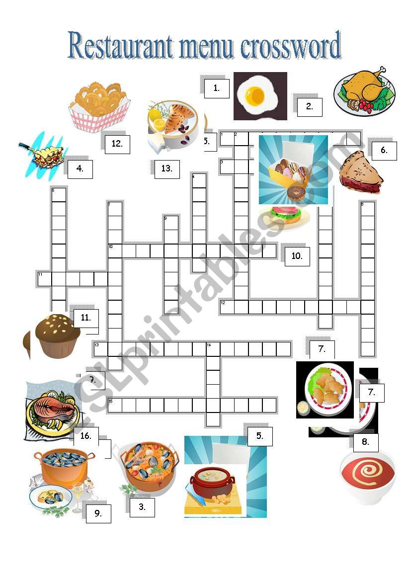 restaurant crossword ESL worksheet by borna