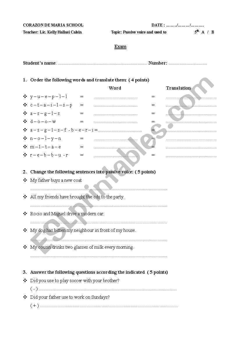 passive voice and used to worksheet