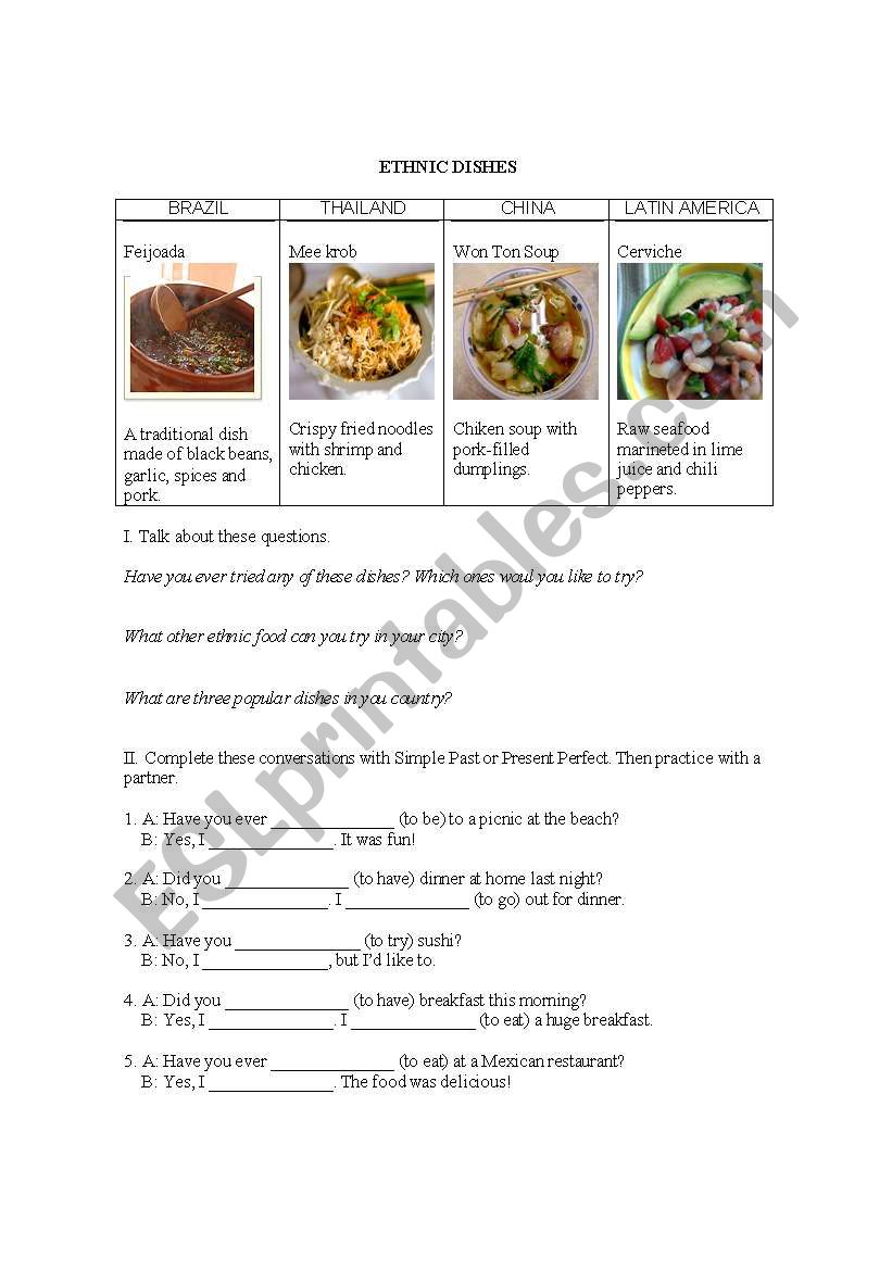 ETHNIC DISHES worksheet