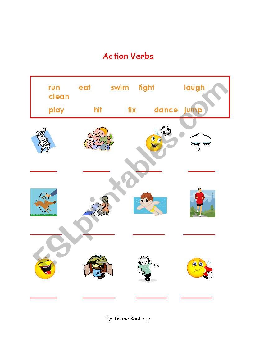 english worksheets action verbs