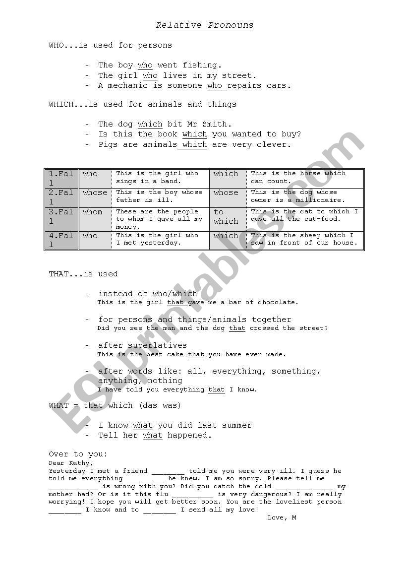 Relative Pronouns worksheet