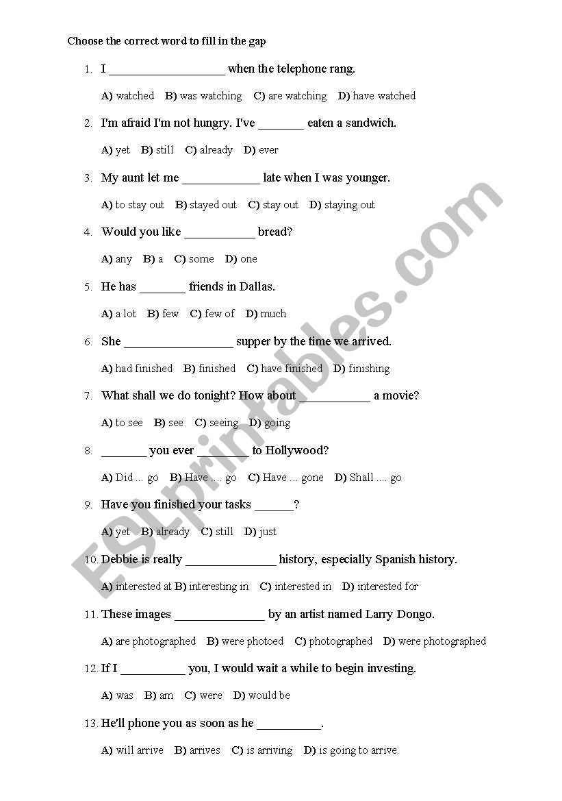 quick grammar review worksheet