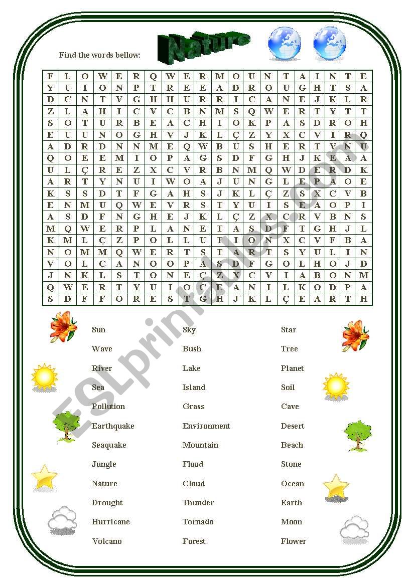 Nature Word Search ESL Worksheet By Asgomb