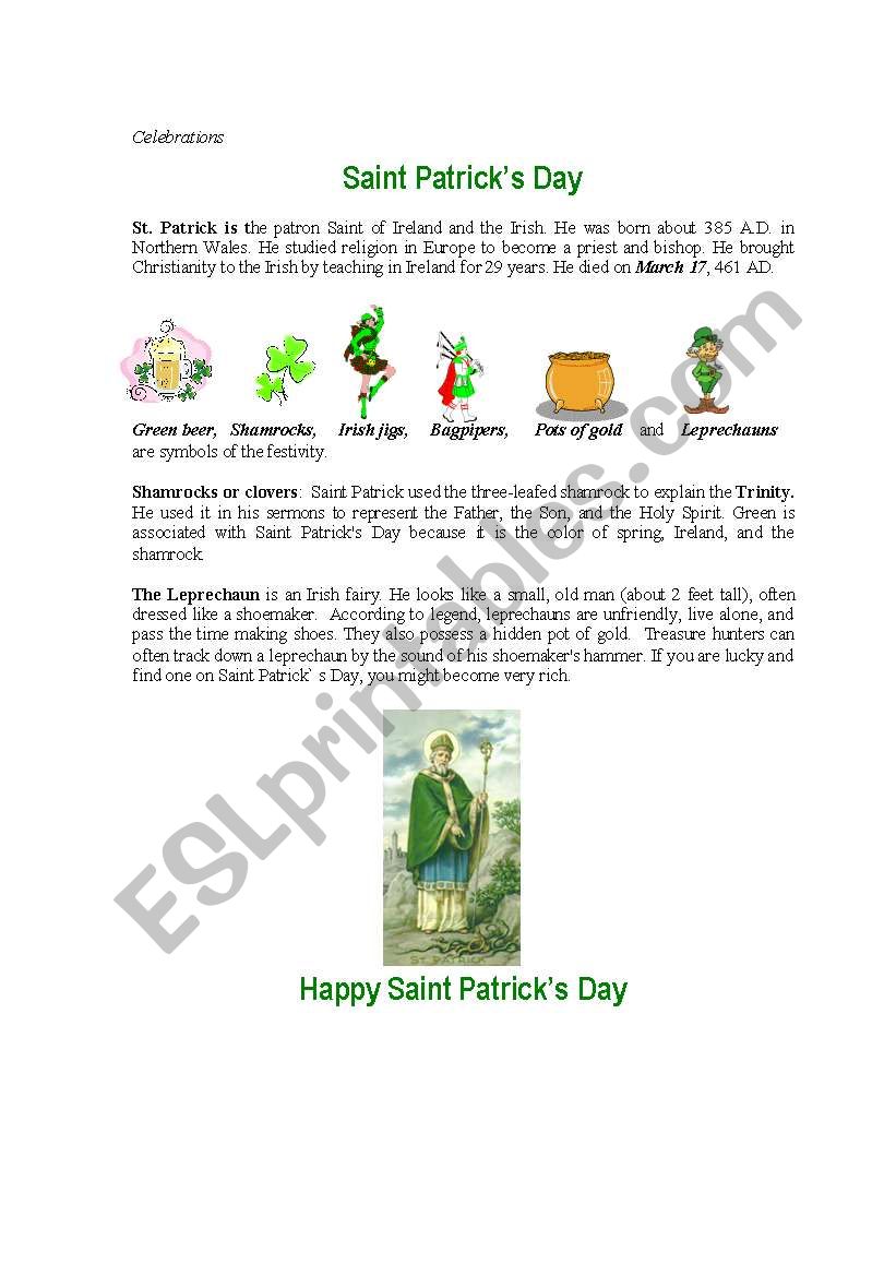 the history of st patrick day reading comprehension