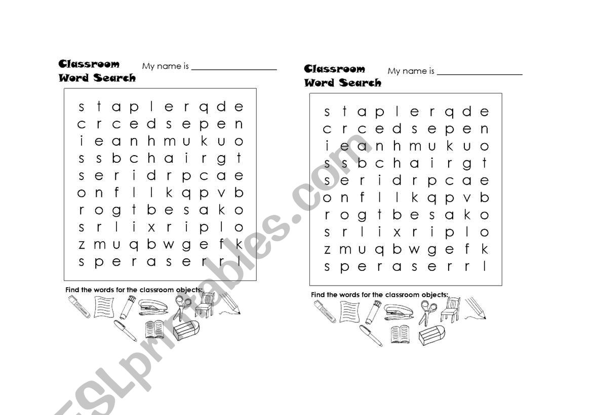 class room words worksheet