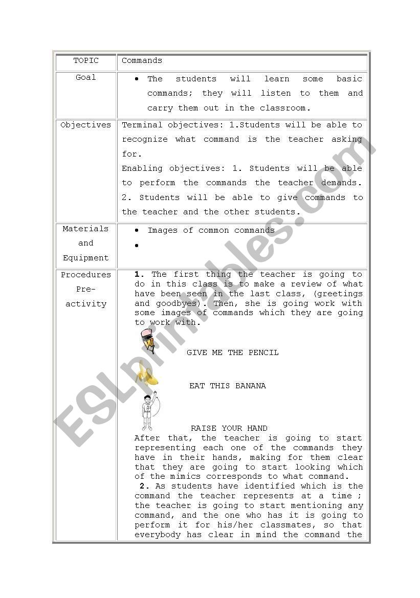 Commands/orders worksheet