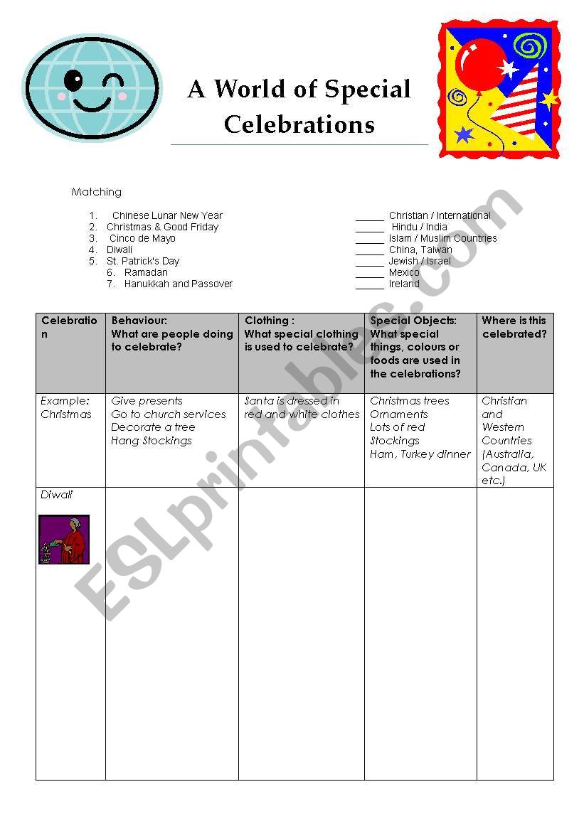 A World of Celebrations worksheet