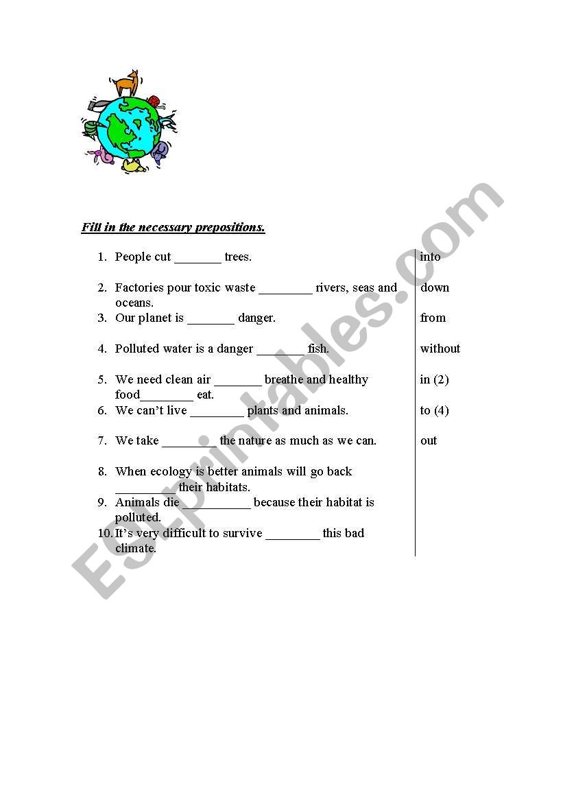 Ecology prepositions worksheet