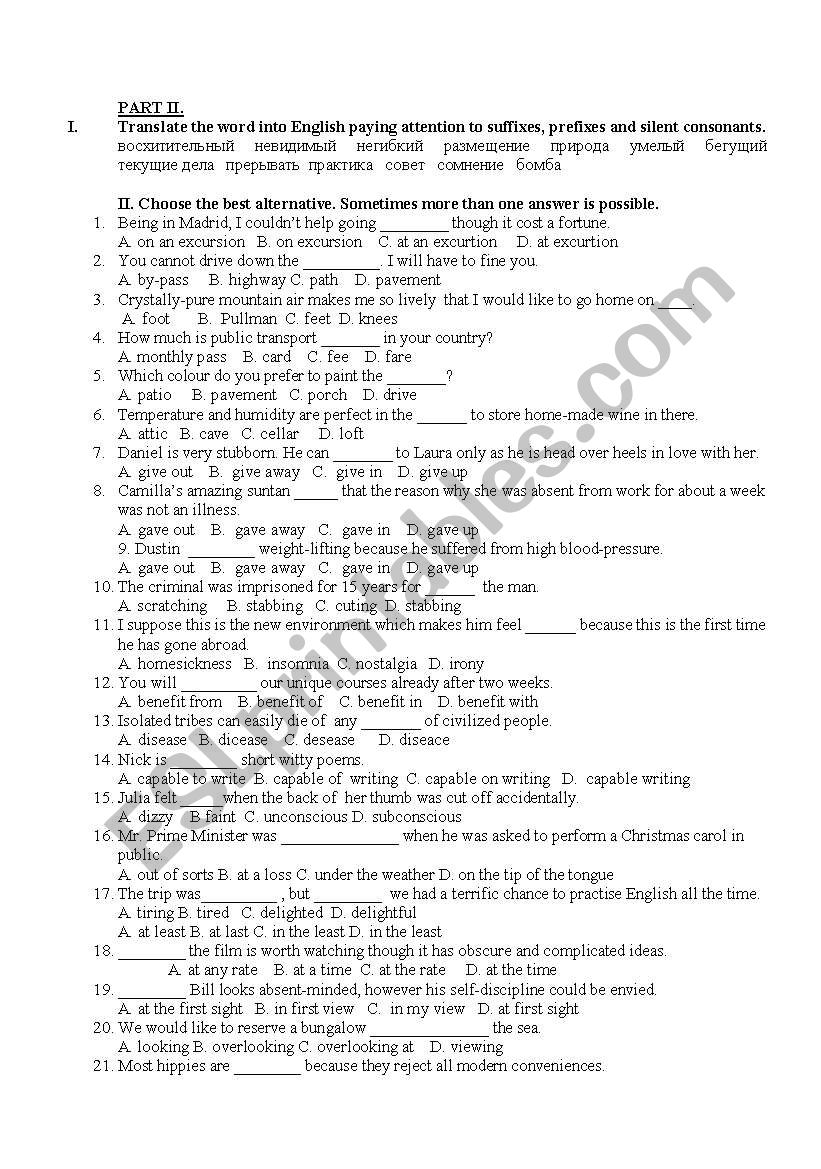 exerise for FCE  worksheet