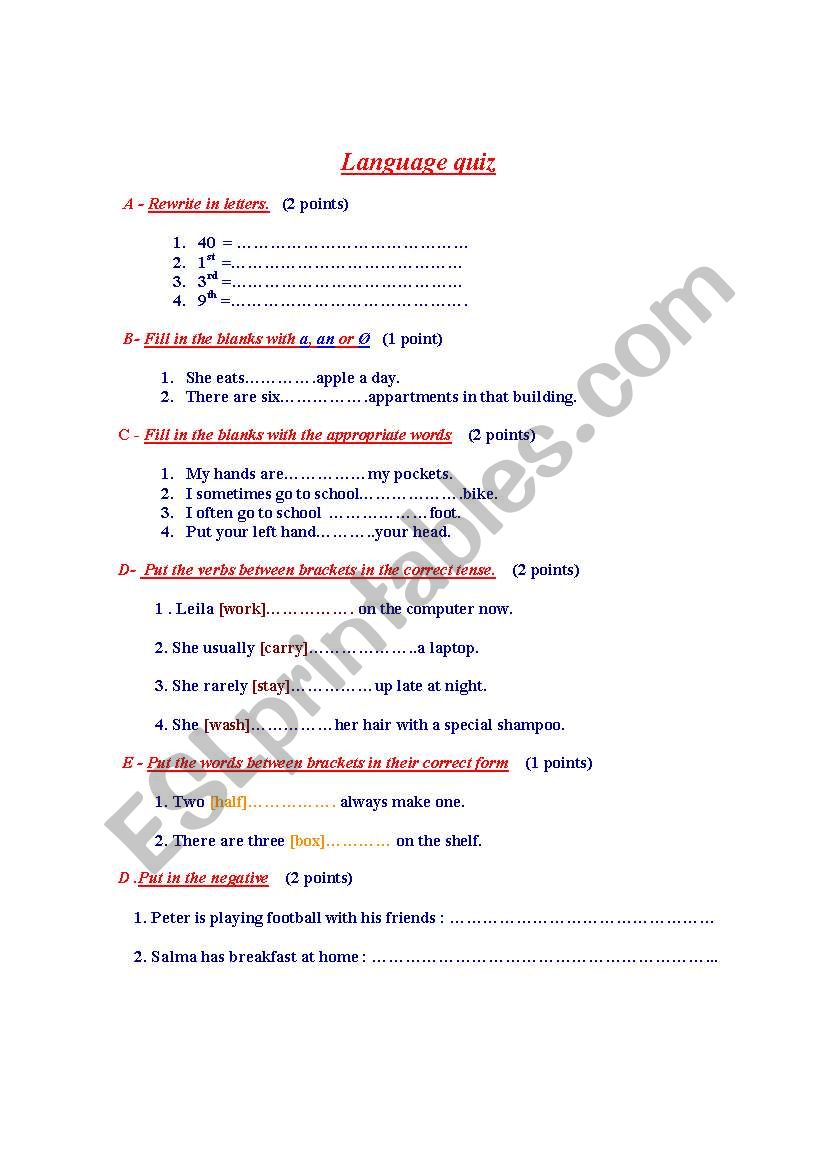 language quiz worksheet