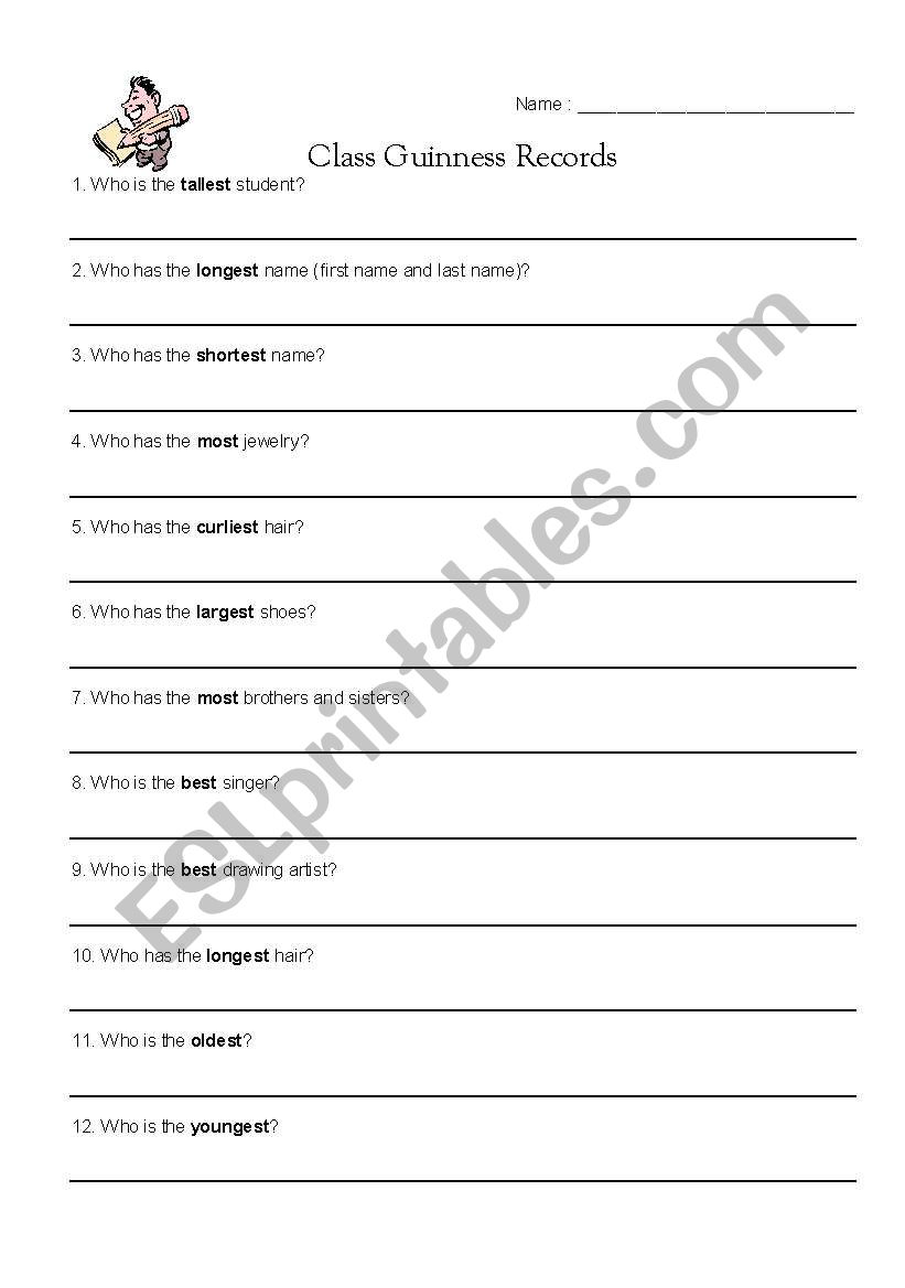 Class Guinness Records worksheet