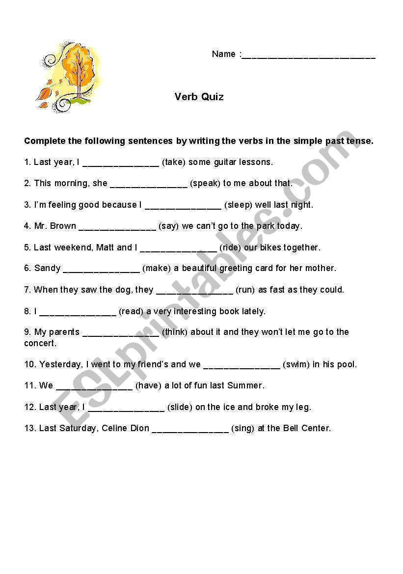 Verb Quiz worksheet