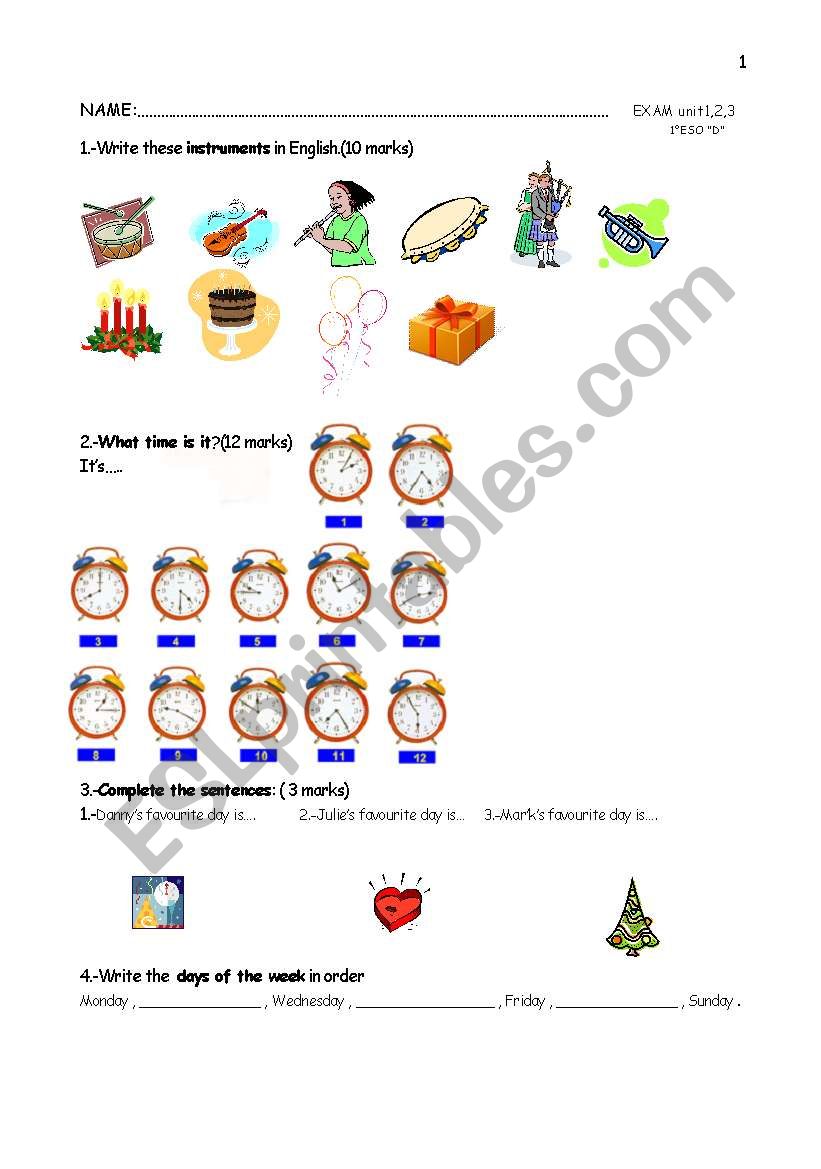 TEST-ELEMENTARY .1 ESO. worksheet