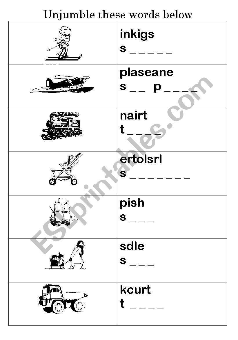 Transport Unjumble worksheet