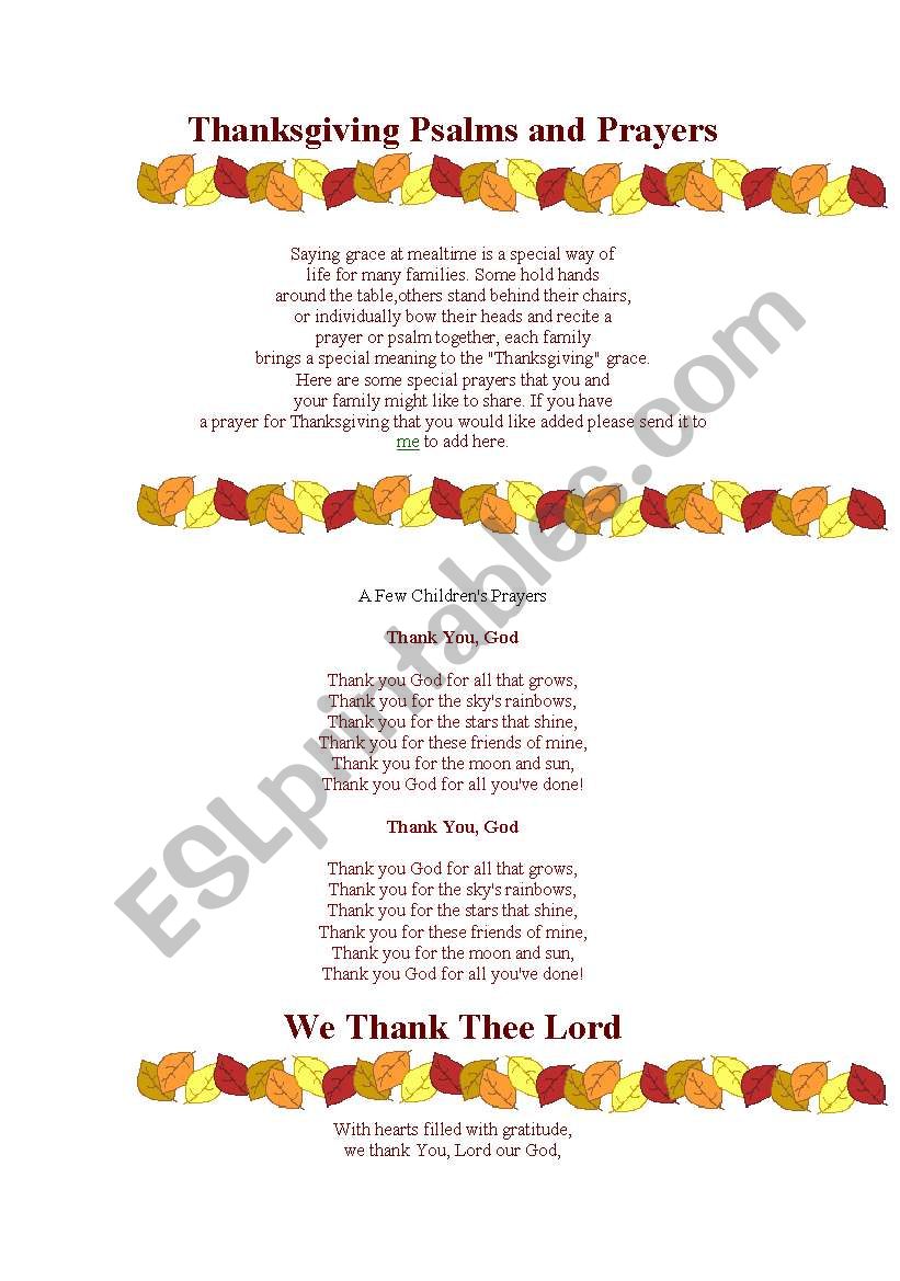 Thanksgiving Psalms and Prayers