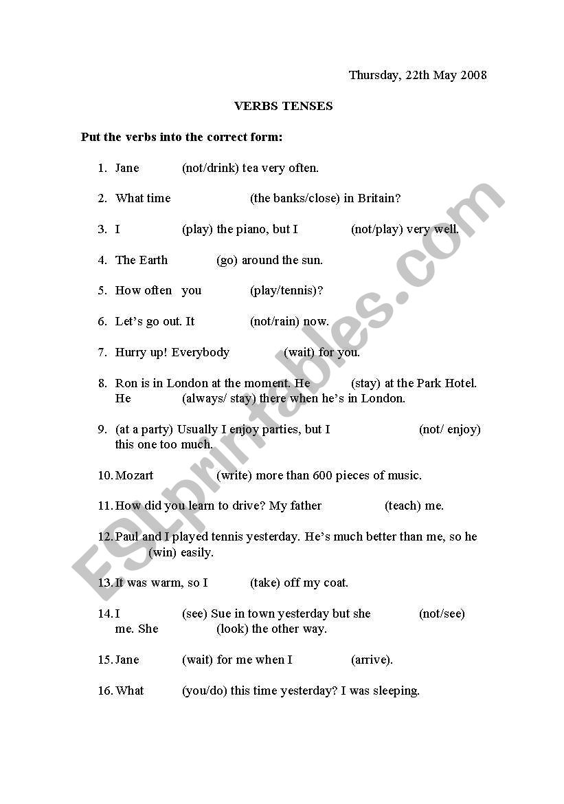 VERB TENSES worksheet