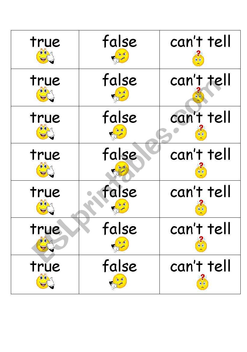 true/false/cant tell card worksheet