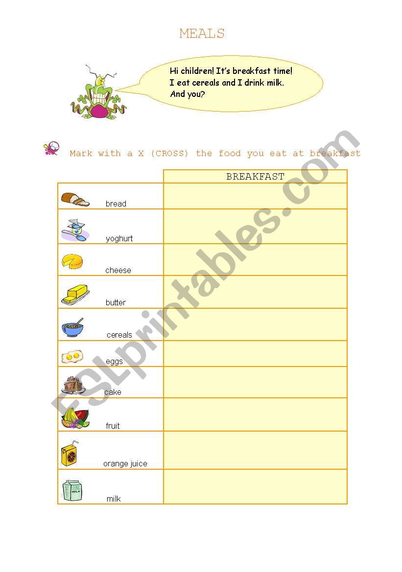 Meals - Breakfast worksheet