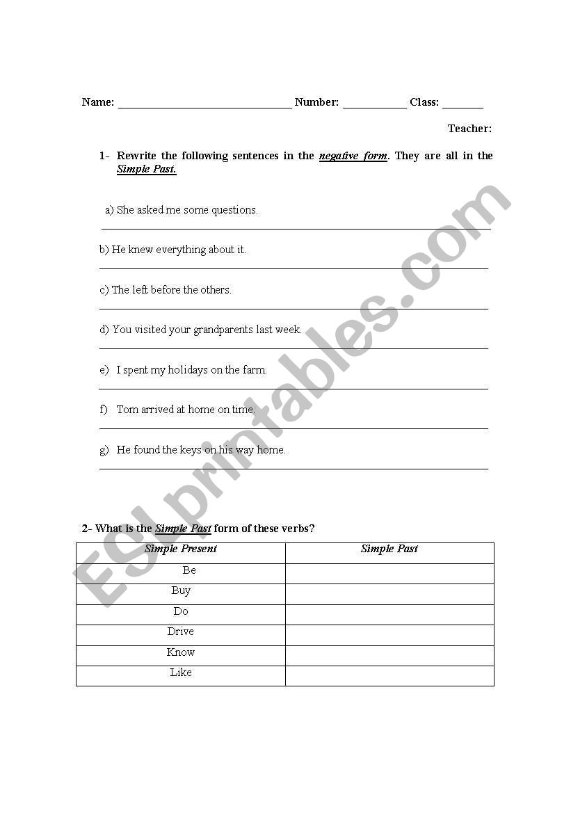 Grammar test worksheet