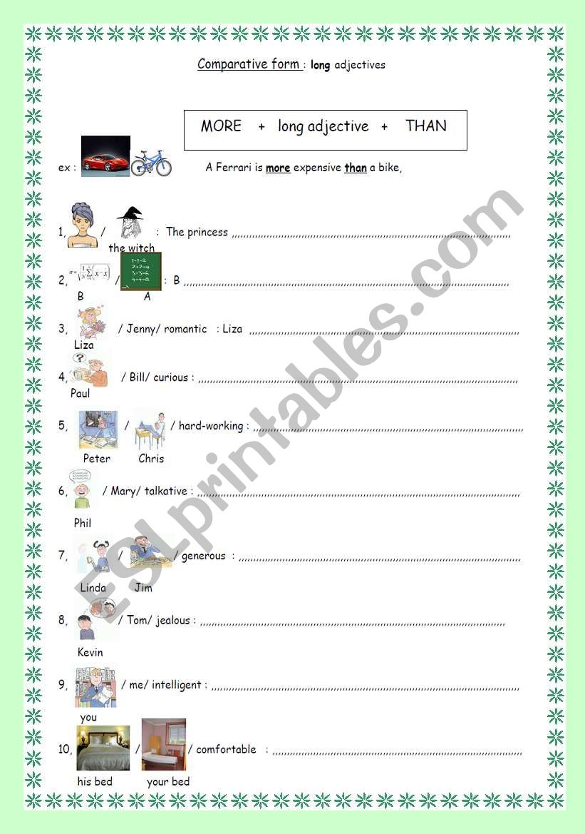 Comparative Form Long Adjective ESL Worksheet By Faurfab