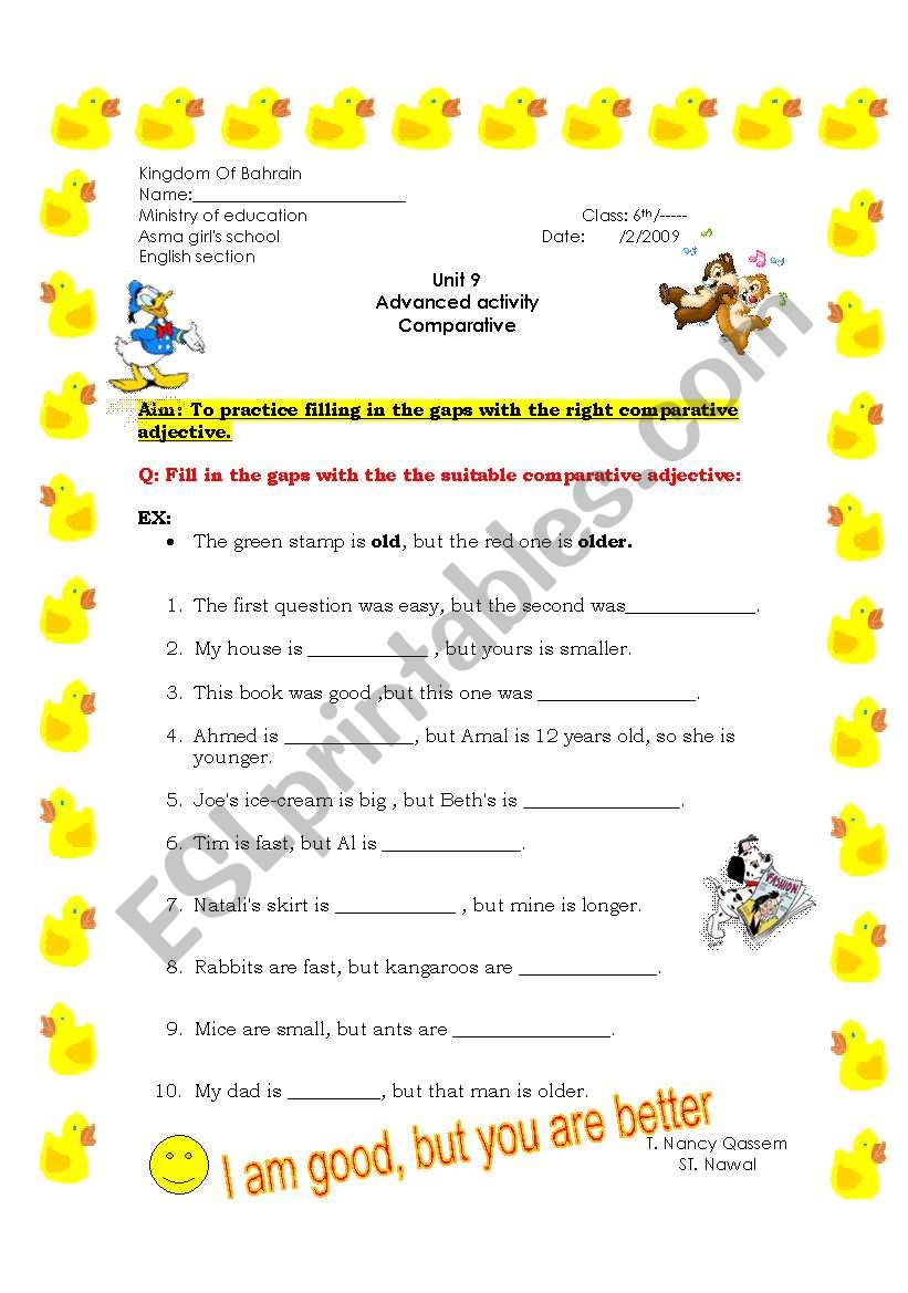 comparative worksheet