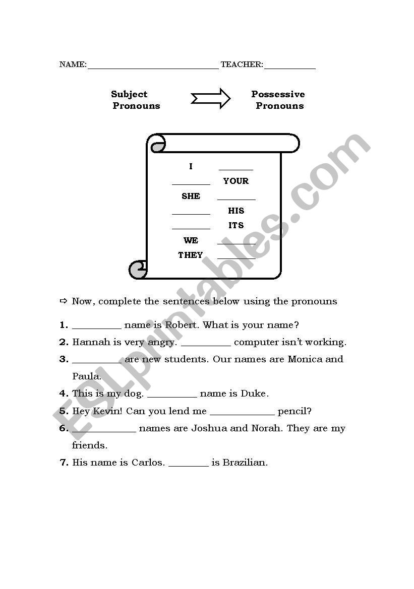 Possessive Prounouns Worksheet