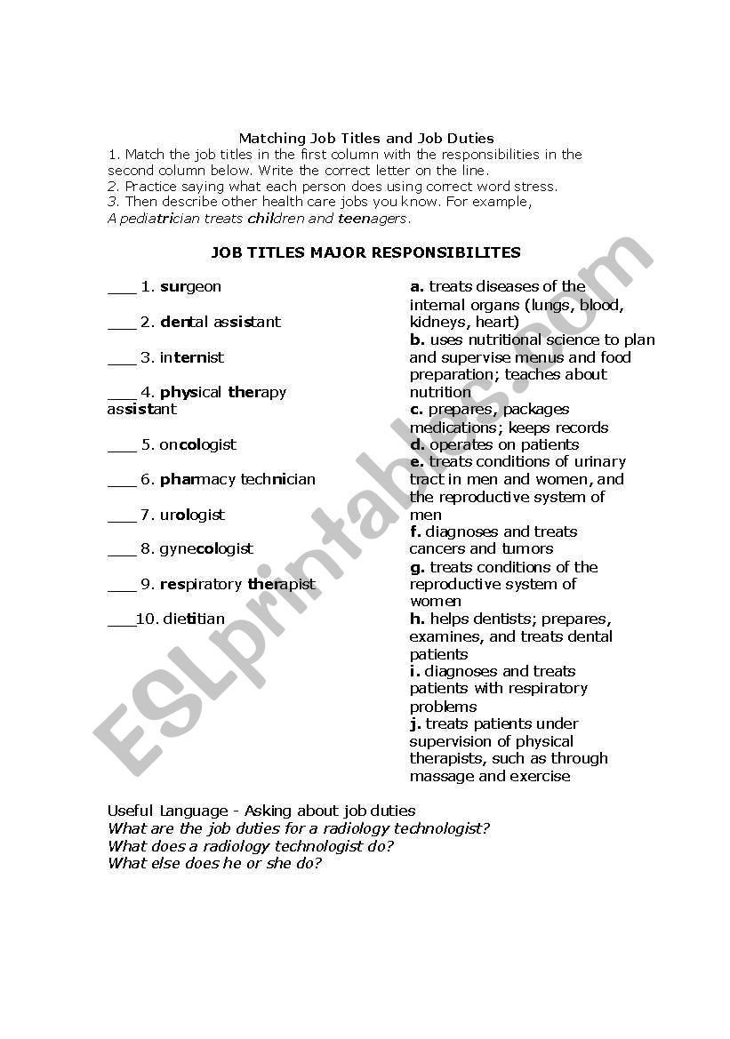 Jobs worksheet