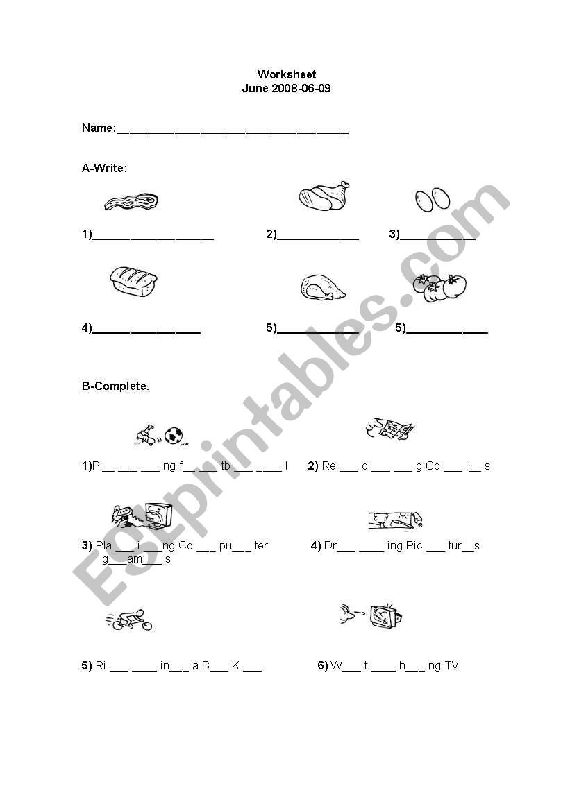 Revion Work: Unit-Food worksheet