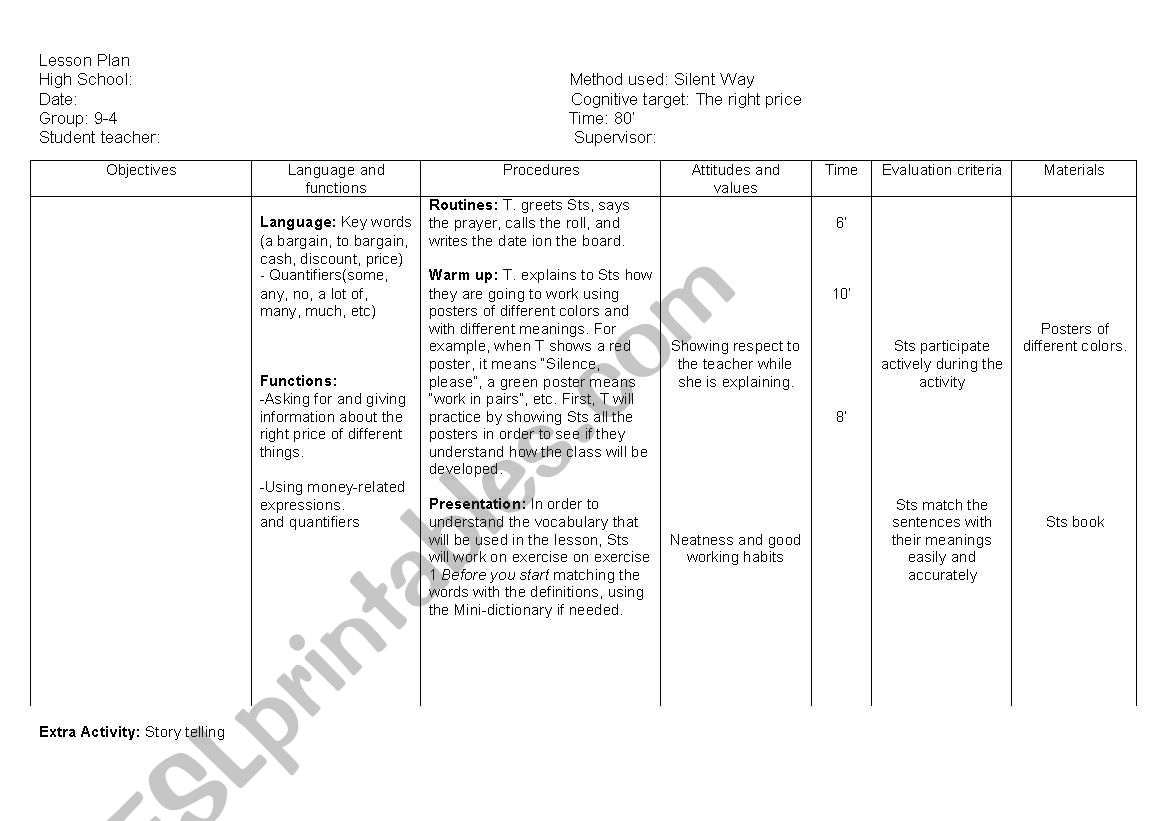 LESSON PLAN 3 Method Used Silent Way ESL Worksheet By NICKYCRUZ