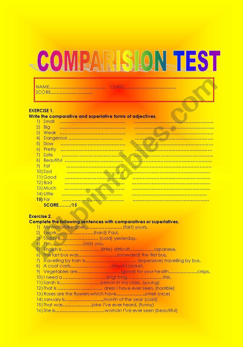 COMPARISION TEST worksheet