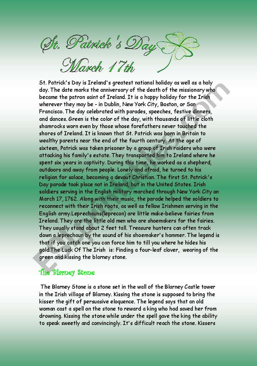 St.Patricks Day worksheet