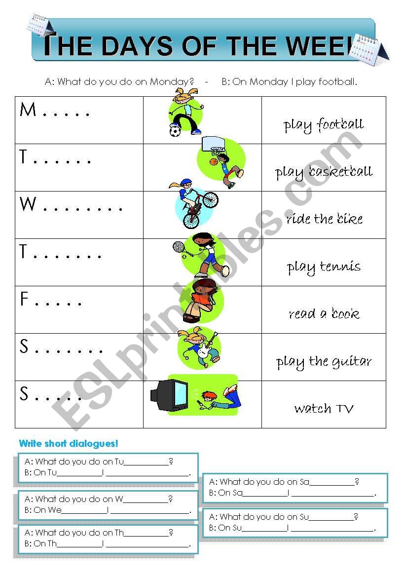 days of the week worksheet