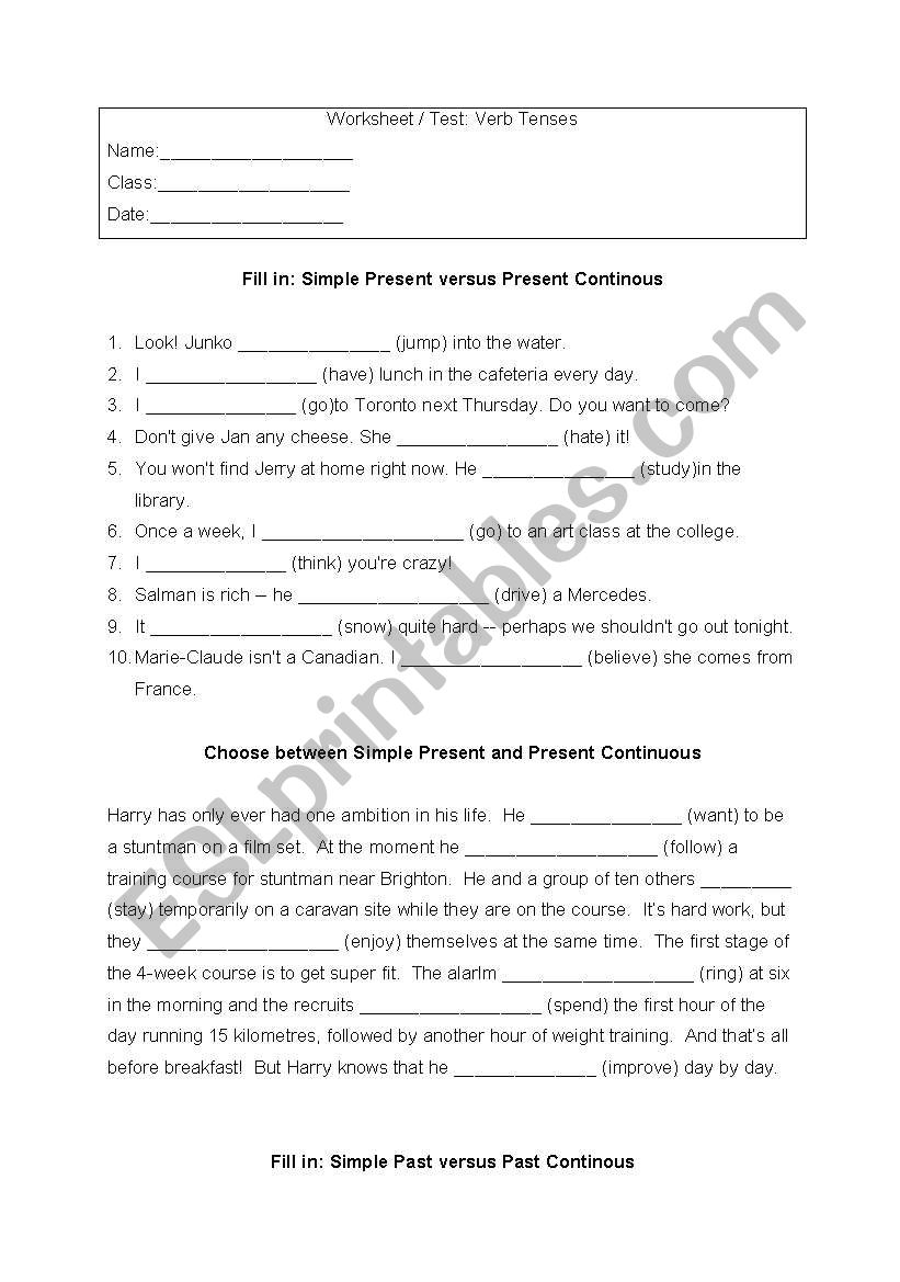 Mixed tenses worksheet