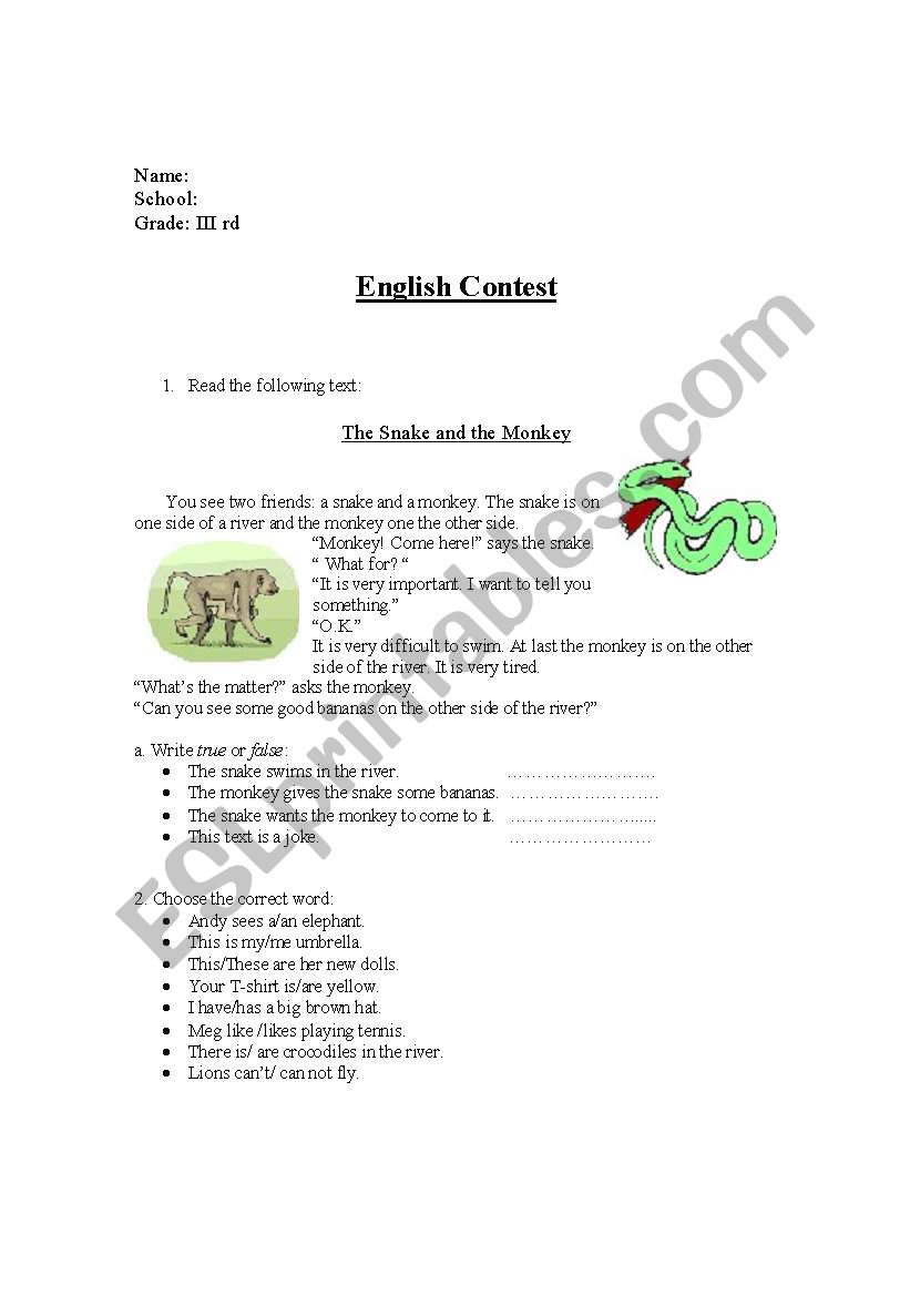 test worksheet