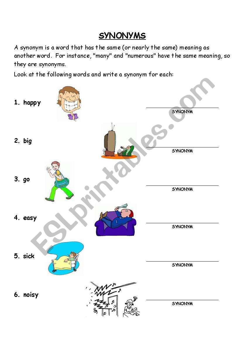 Synonyms Worksheet worksheet